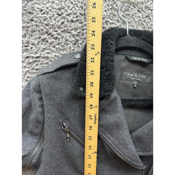 Rag & Bone Wool Shearling Collar Bowery Motorcycle Jacket Black‎ Womens Size 10 - Picture 11 of 13